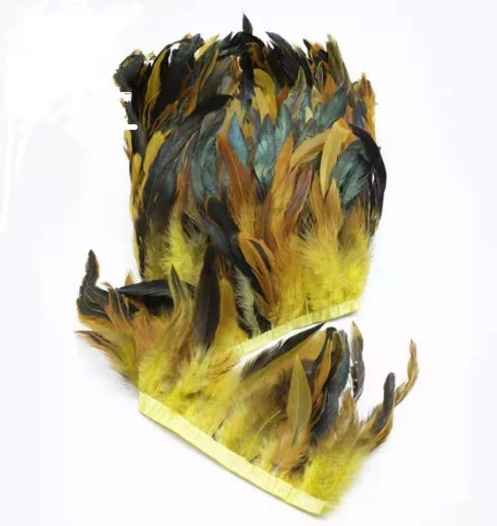 piuma.5mt Piume di gallo, Frangia con Nastro, lunghezza 13-16 cm